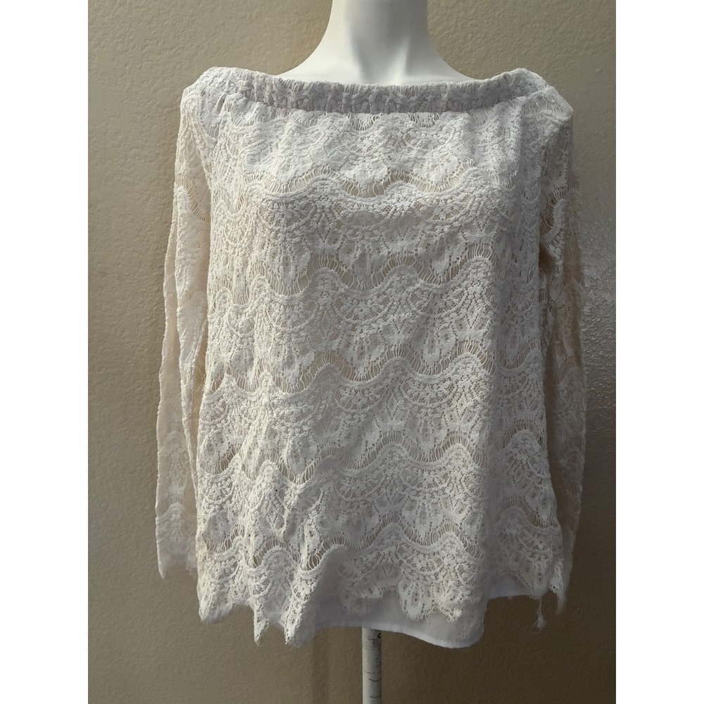 No Boundaries White Floral Lace Off Shoulder Long Sleeve Top XL 15-17